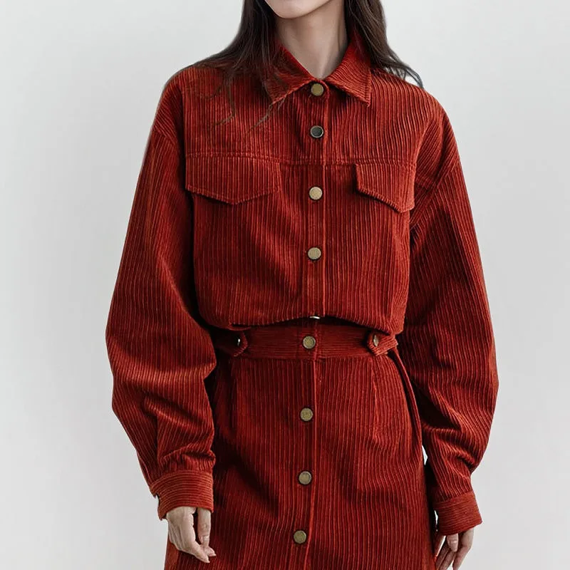 MiiiiX Office Lady Korean Retro Style Corduroy Shirt Dress Women's 2024 Autumn Polo-neck Waisted Slimming Dress Female Clothes