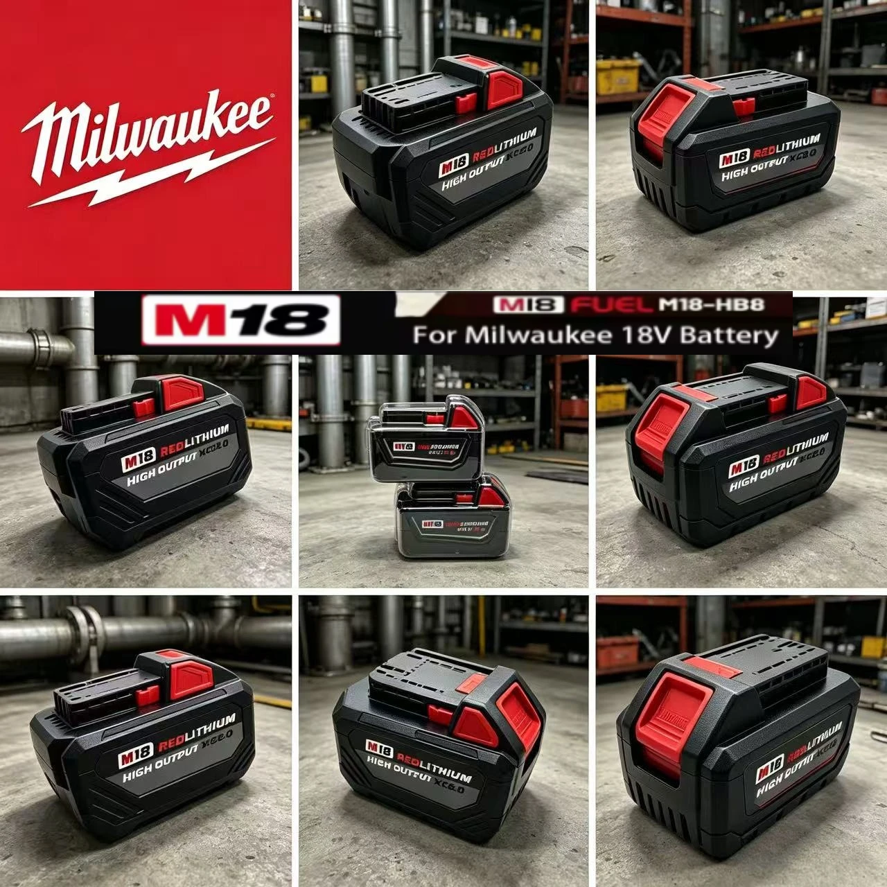 

Milwaukee M18 18V Li-ion Battery & Fast Charger Kit High-Efficiency Cells For Maximum Tool Performance