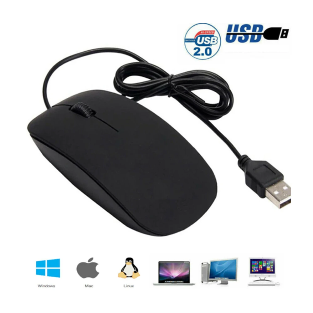 

Wired USB Optical Mouse For PC Laptop Computer Scroll Wheel Matte Black Mice Wired Mouse