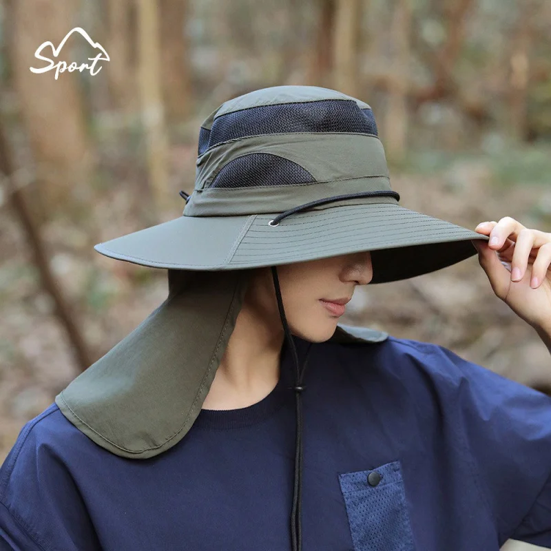 

Men's Sun Hat with Detachable Face Cover UPF50+ Wide Brim Fishing Bucket Hat for Outdoor Travel Beach