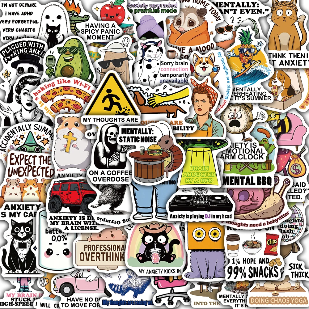 50PCS Nervous Breakdown Sticker Notebook Laptop Scrapbook Waterproof Aesthetic Decorative Phone Harajuku Colorful Sticker