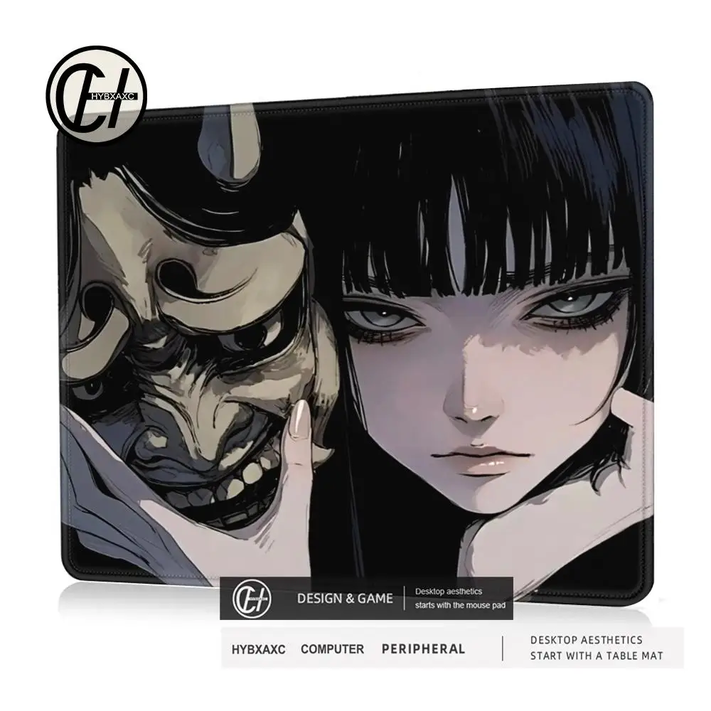 

Коврик для мыши Dark Girl, игровые аксессуары, коврик для мыши для ноутбука с маской Oni, геймерская клавиатура, нескользящий коврик для мыши, черный, белый цвет, настольный коврик