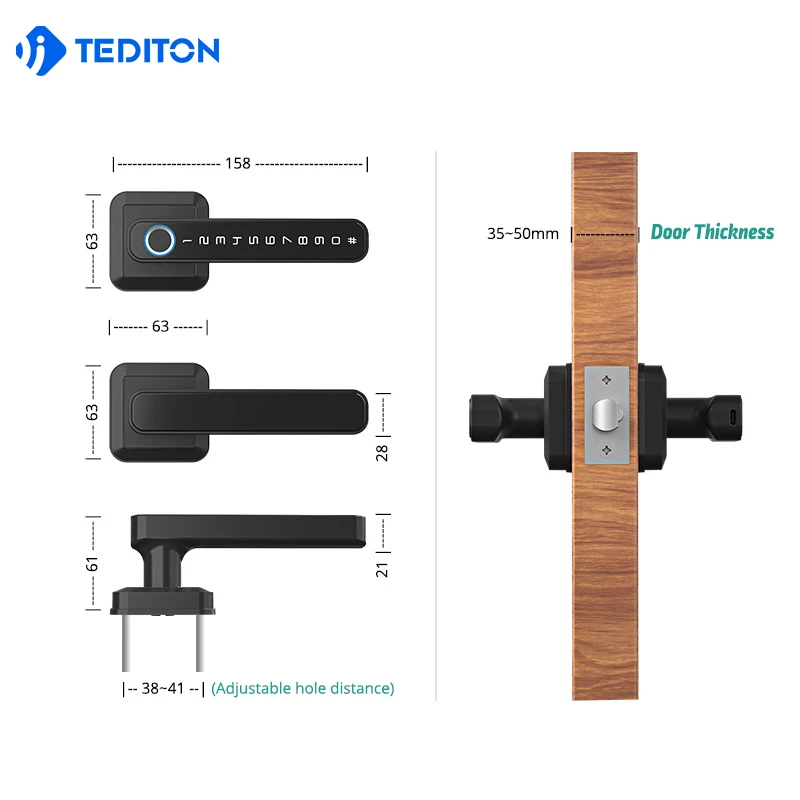 Ship From US Aluminum Alloy Biometric Smart Door Handle Lock Electronic Frontdoor Smart Lock for European Doors