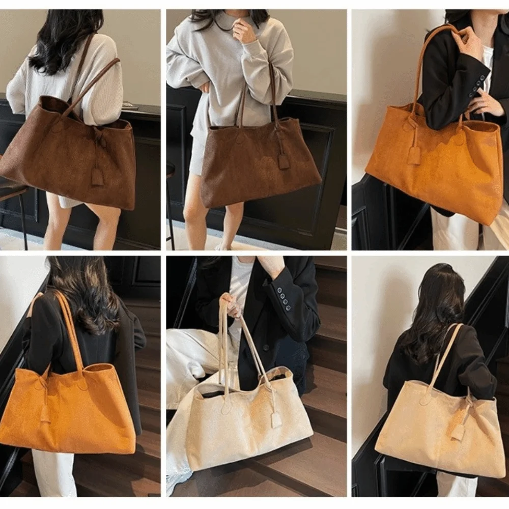 

Elegant Shoulder Pouch Suede Shoulder Bag Korean Style Suede Bucket Bag Suede Handbag All-match Storage Underarm Tote Bag Office