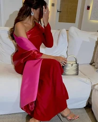 Long Sleeve Evening Dresses 2024 Prom Dresses Red Mermaid Back Party Gowns One Shoulder Ankle Length Side Split Saudi Arabia