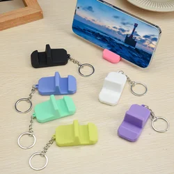 Portable Mini Silicone Mobile Phone Holder with Key Ring Creative Desktop Lazy Bracket Decorative Ornaments Smartphone Stand