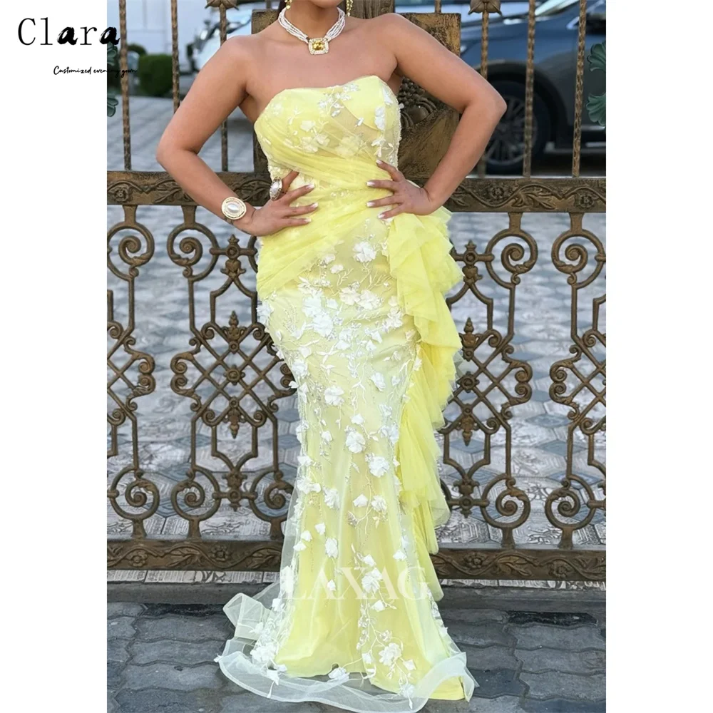 

Clara Custom Yellow Flowers Fishtail Lace Elegant Dresses for Woman Party Wedding Elegant Dress Luxury Wedding Guest Evening
