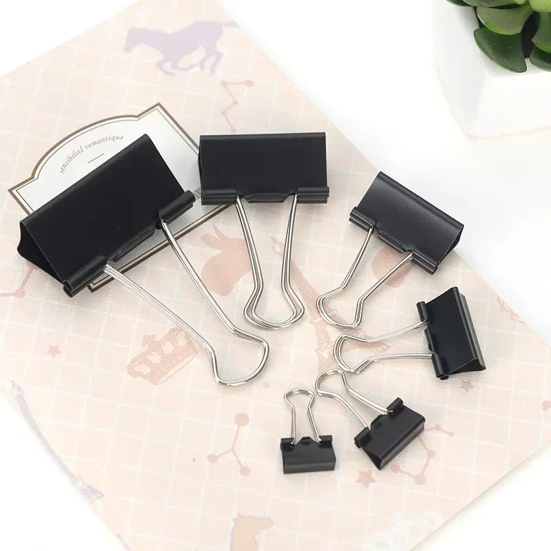 10PCS Metal Paper Clip Foldback Metal Binder Clips Black Grip Clamps Paper Document Office School Stationery 19 25 32 41 51mm