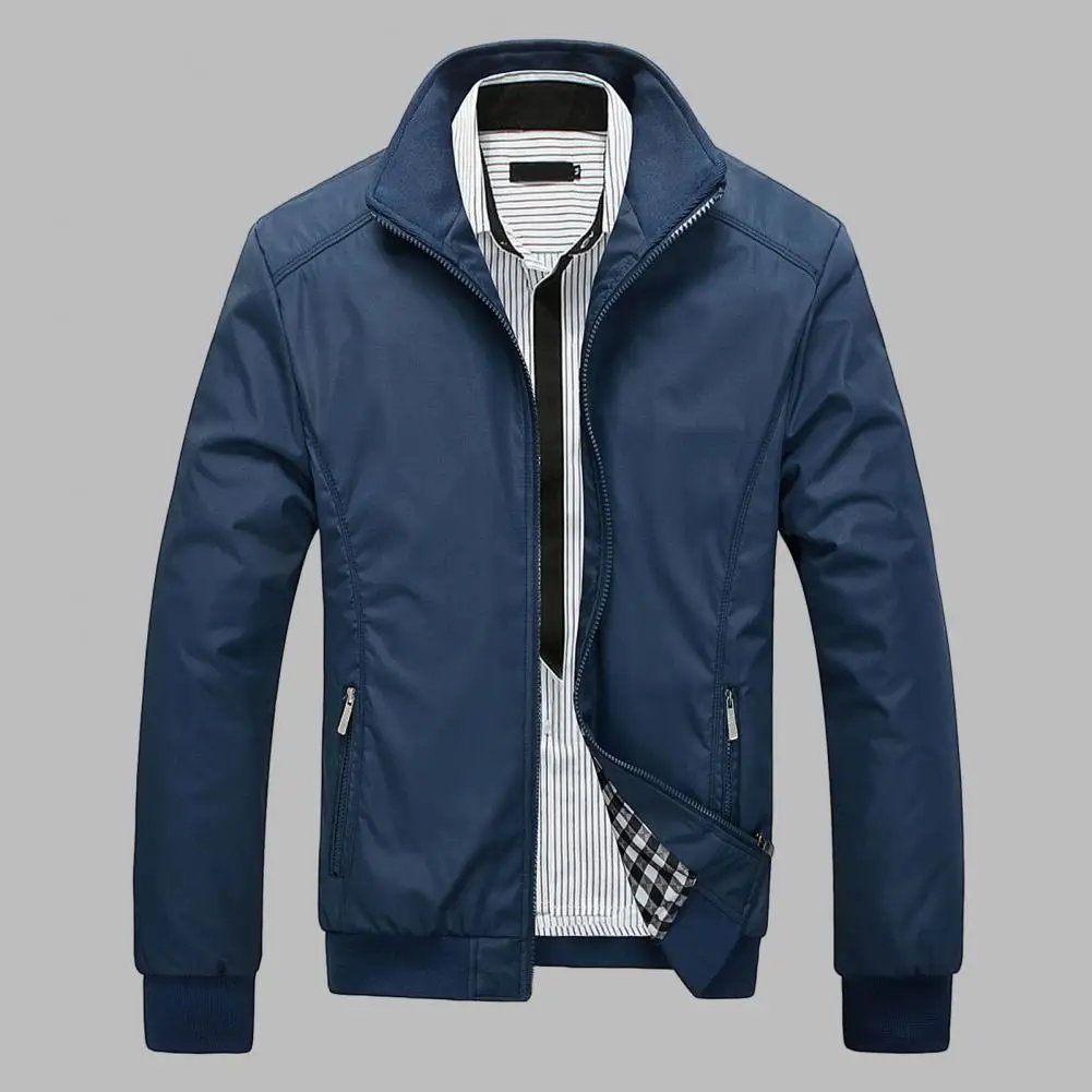 Stylish Men Outerwear Stylish Men's Business Casual Jacket with Stand Collar Zipper Closure Multiple Pockets for Autumn Winter