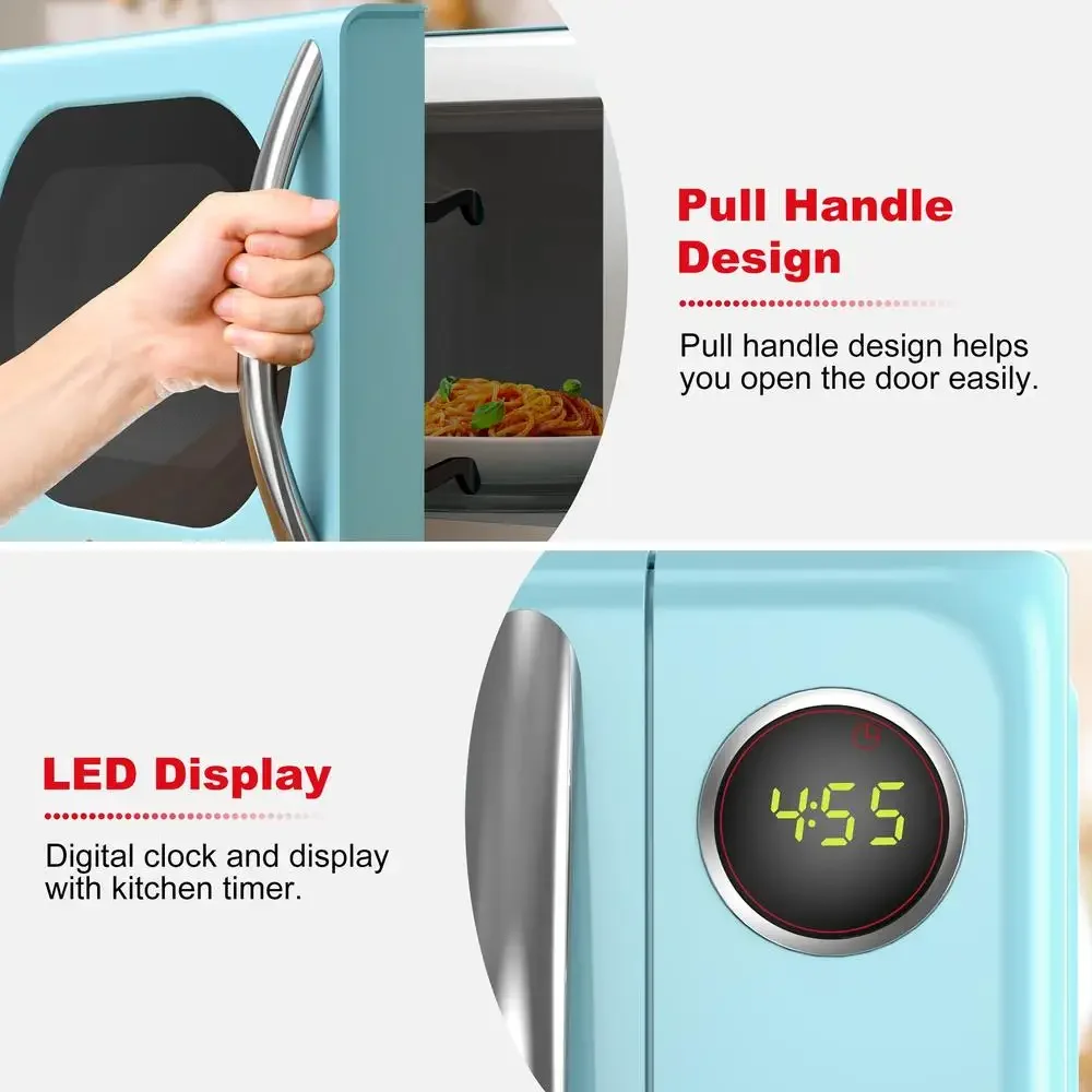 فرن ميكروويف كونترتوب 0.7 قدم مكعب 700 وات أزرق جديد قوائم تلقائية تصميم أنيق مقبض يتحكم في 6 مستويات طاقة إضافة ممتعة