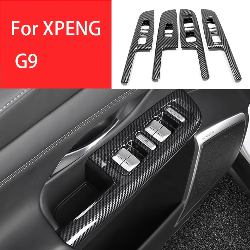 Car Carbon Fiber Chrome Door Window Lift Cover Panel Trim For XPENG G9 Auto Parts Internal Accessories Stickers 2022 2023