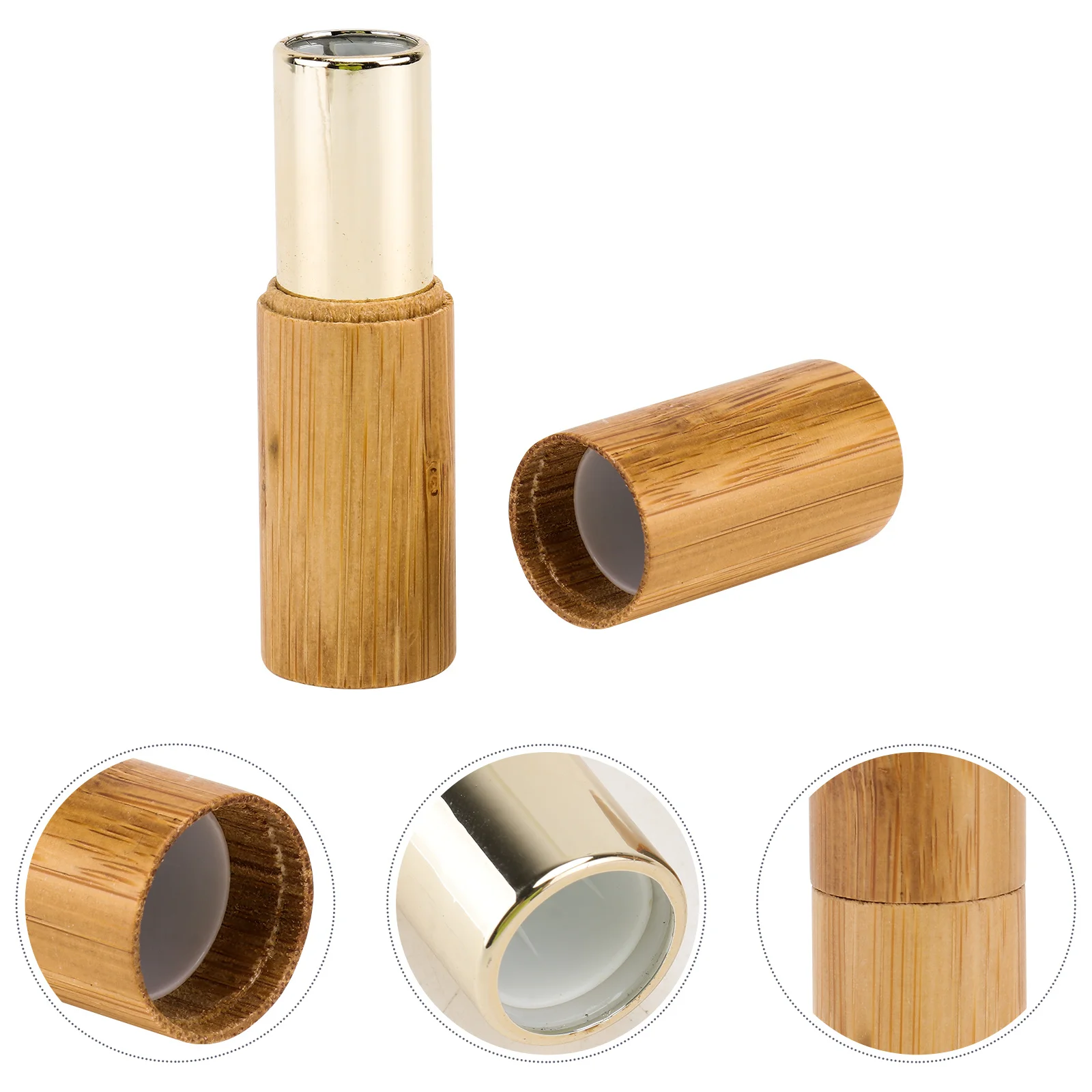 2 Pezzi Tubetti per Balsamo Labbra in Bambù, Contenitori Vuoti per Rossetto, Design Rustico per Balsamo Fatto in Casa 3. Oro