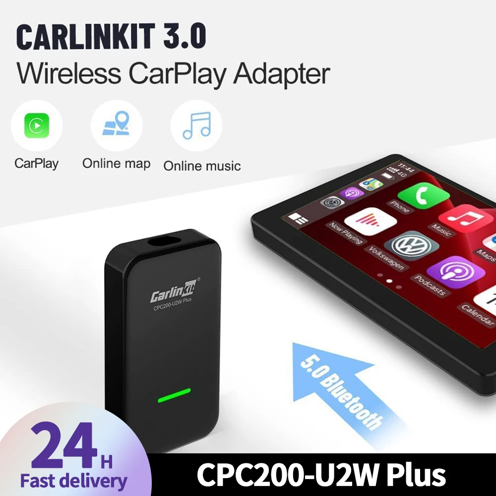 Carlinkit 3.0 CPC200-U2W Plus Wireless Adapter Carplay Module Box Navigation USB Plug Play Steering Wheel Control Knob Operation