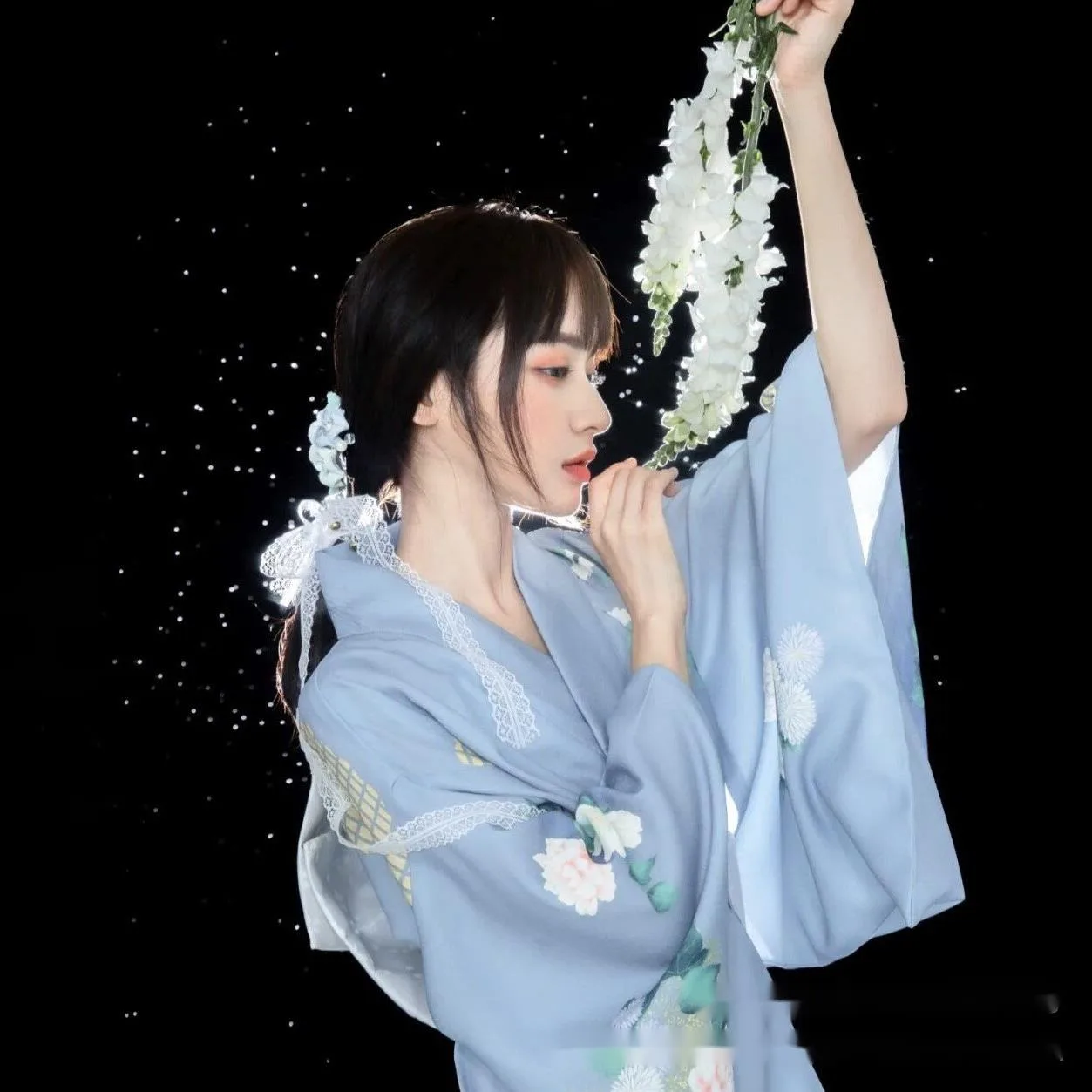 新しい着物女性のフォーマルウェア伝統的な和風改良された水色着物浴衣写真旅行服