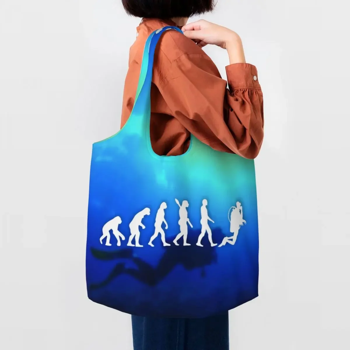 Reusable Scuba Diving Evolution Shopping Bag Women Canvas Shoulder Tote Bag Durable Groceries Shopper Bags Handbags