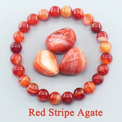 Natural Stone Red Stripes Agates Beads Bracelet Women Men Genuine Red Carnelian Round Healing Jewelry Yoga Meditation Plusera