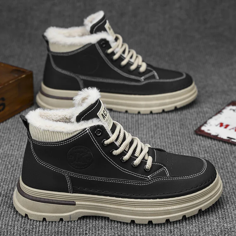 

Men's shoes 2024 winter fashion plus cashmere warm cotton shoes snow ankle boots casual high-top shoes