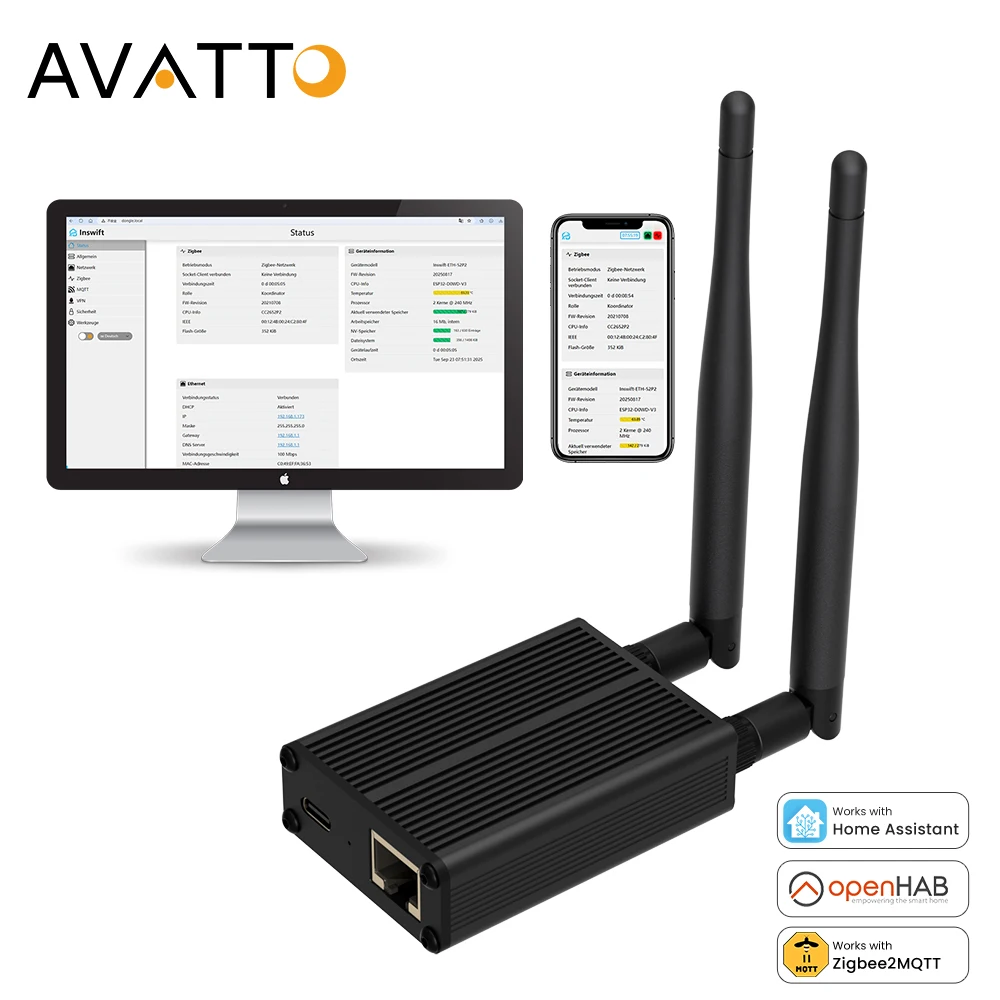

AVATTO ZigBee 3.0 Dongle к Ethernet, USB и WiFi-координатору шлюза с PoE, работает с Zigbee2MQTT, домашний помощник, Zig