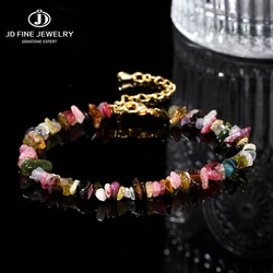JD Natural Stone Mixed Tourmaline Gravel Lucky Chain Bracelet Women Fashion Jewelry Adjustable Chip Bracelet Yoga Chakra Gifts