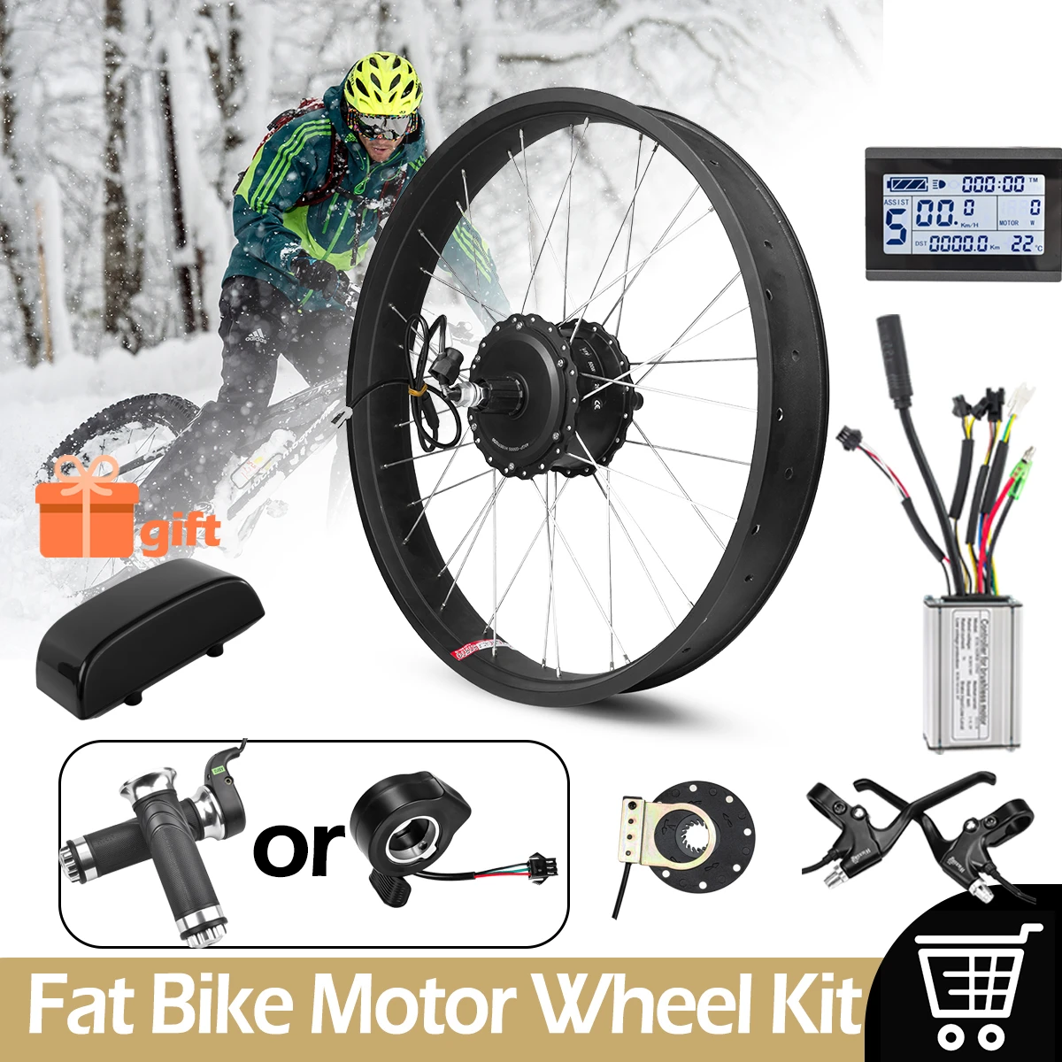 

Fat Bike Motor Wheel Kit 36V 48V 500W Brushless Rear Wheel Motor, 20in 26in Snow Bike Conversion Kit with Rear Cassette
