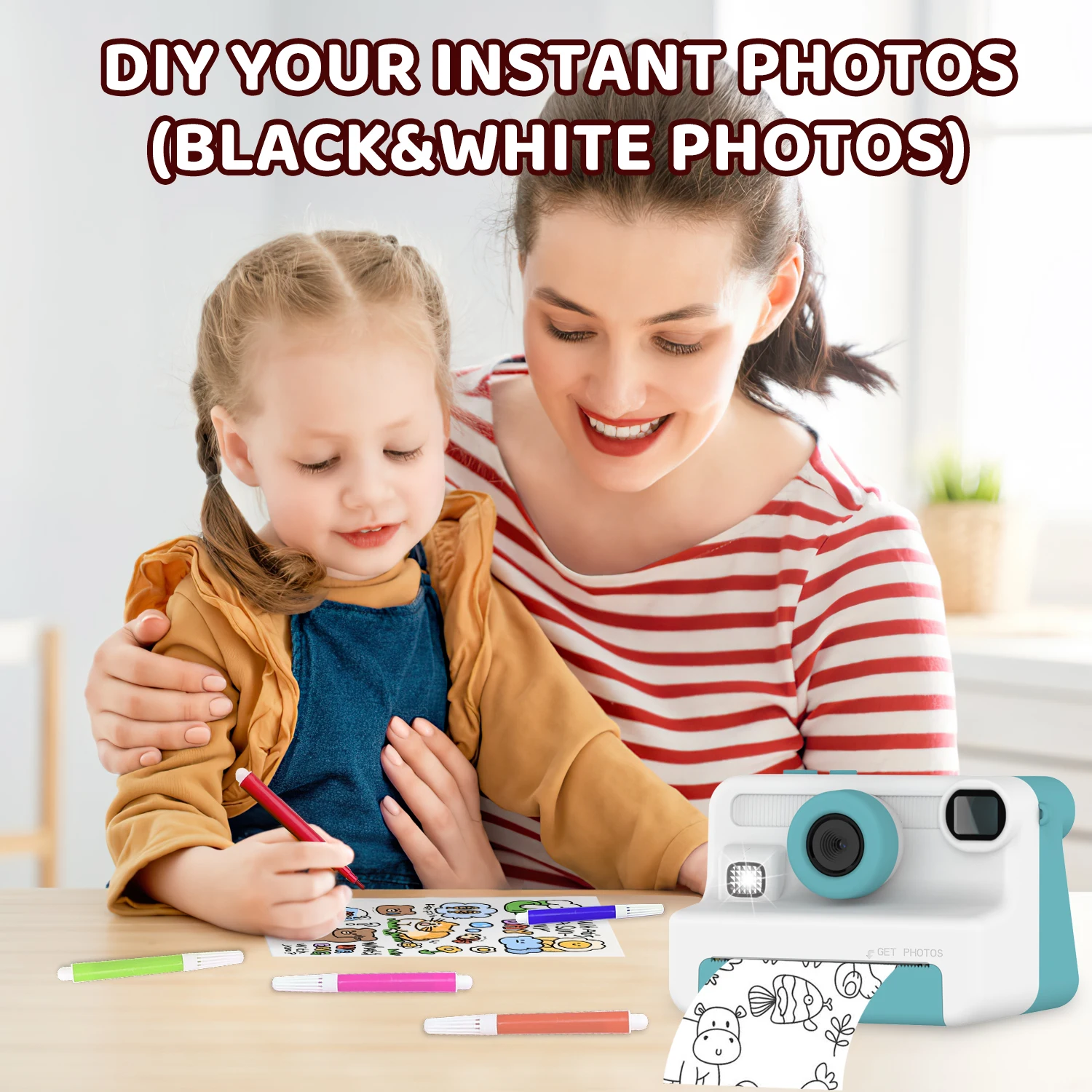 كاميرا رقمية للأطفال مع عدسة مزدوجة للصور طباعة فورية 1080P HD تسجيل فيديو 32G طابعة حرارية صغيرة هدايا عيد ميلاد للأولاد والبنات #2