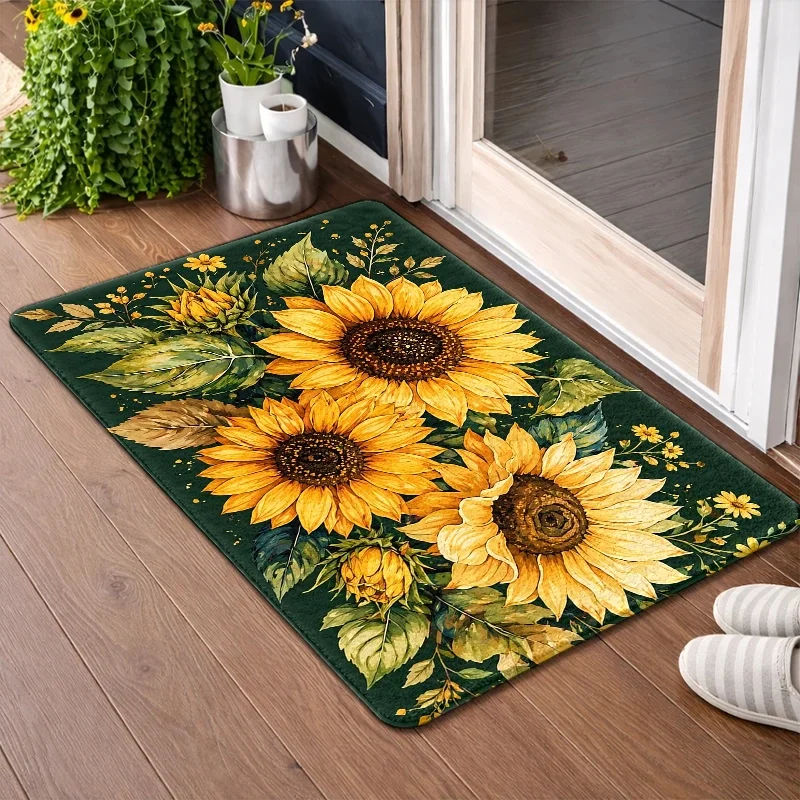 

1Pc, 2Pcs, 3Pcs Sunflower Printed Doormats, Durable, Machine-Washable, Bath Mat, Suitable for Living Room, Bedroom, Office, Indoor, Bathroom, Balcony, Corridor, Porch, Kitchen, Entrance, Dog Mat, Front Door Doormat