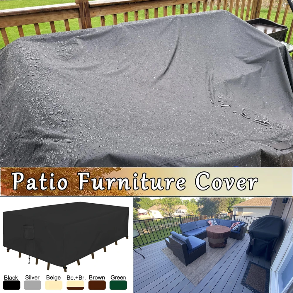 

Прямоугольный чехол для садовой мебели 420D, сверхпрочный, черный, водонепроницаемый, с защитой от УФ-излучения, для уличных столов, стульев и диванов