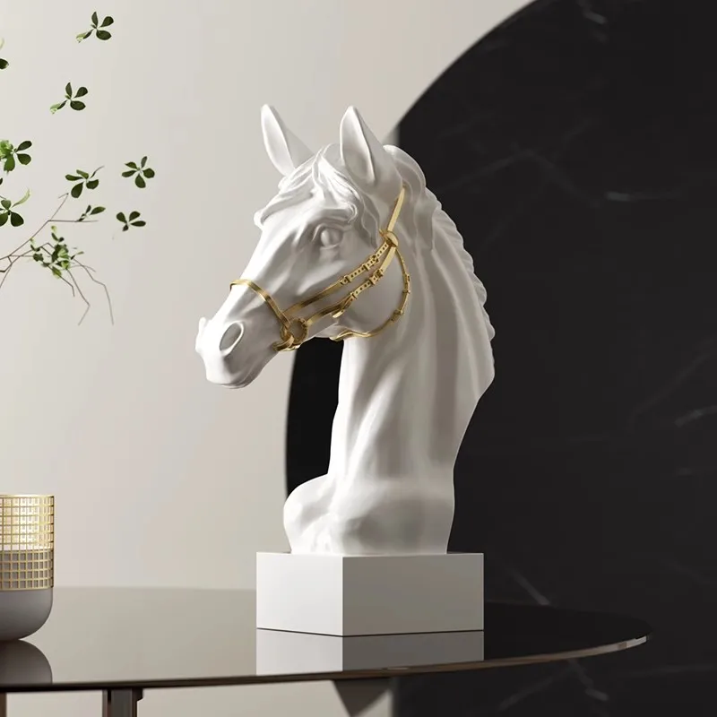 

Advanced Art Horse Head Ornament Gypsum Sculpture Soft Decoration Light Luxury Living Room Wine Cabinet Office Display Cabinet D