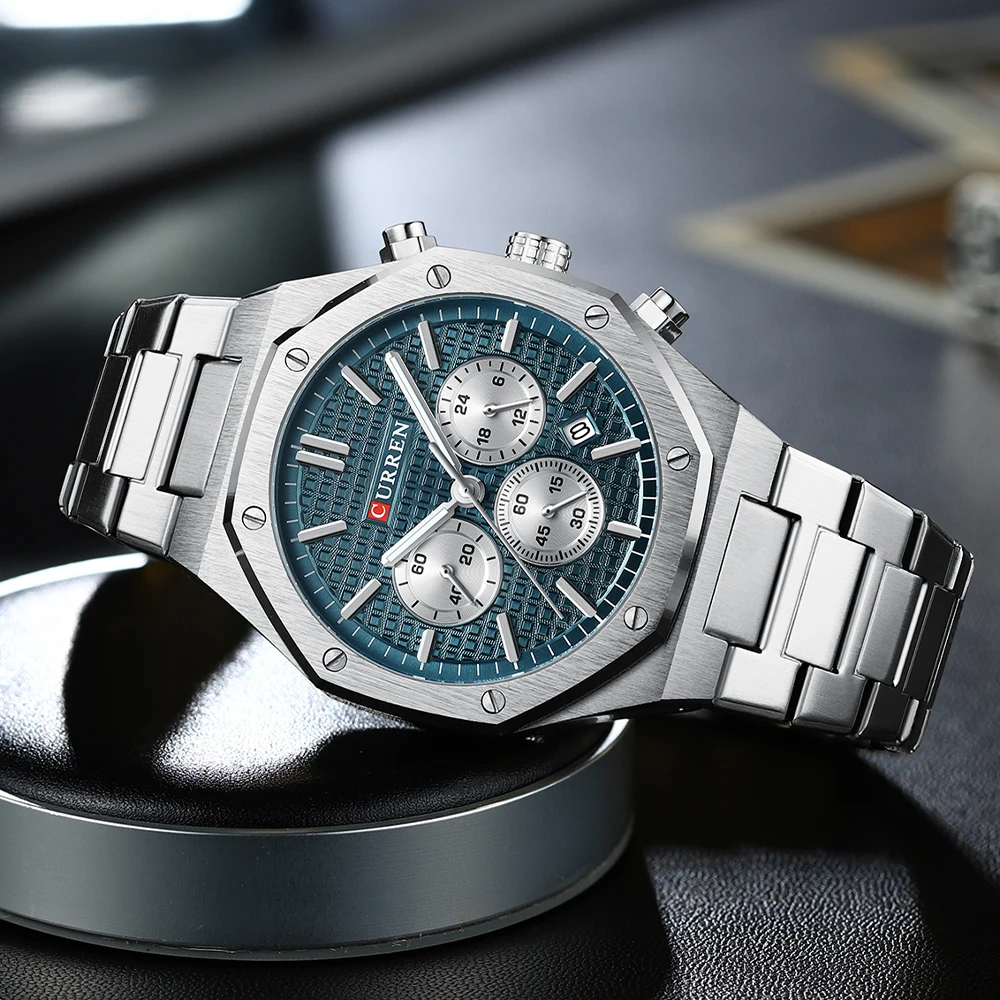 CURREN Watches for Mans Fashion Sports Waterproof Chronograph Octagonal Design Quartz luminous Wristwatches with Auto Date