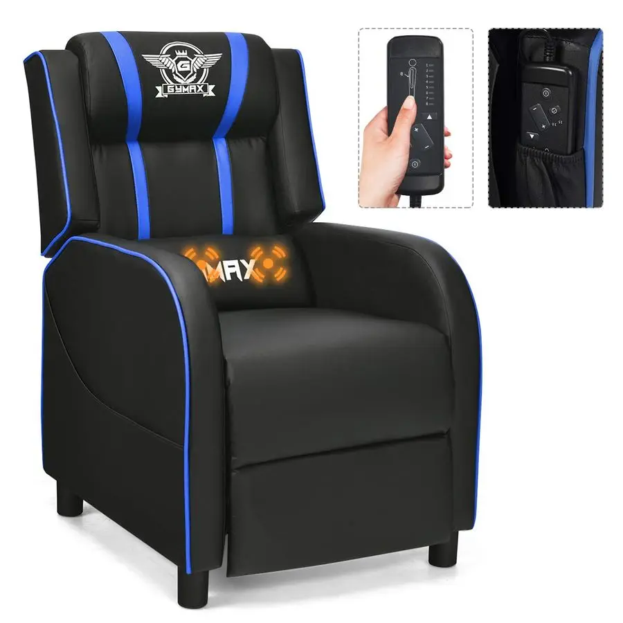 Sillón reclinable para juegos, silla para juegos de masaje con reposapiés ajustable, bolsillo lateral con amplificador de control remoto, sillón ergonómico para juegos, Racin