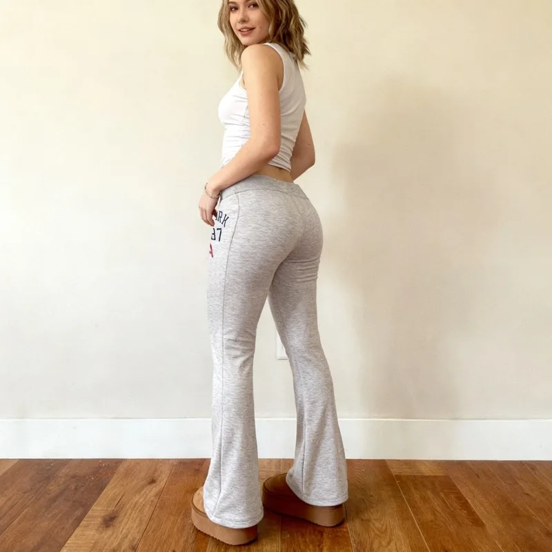 Y2K Hot Girl Low Rise Drawstring Micro Flare Sweatpants Autumn Letter Print Hip Hugging Slim Long Pants For Women