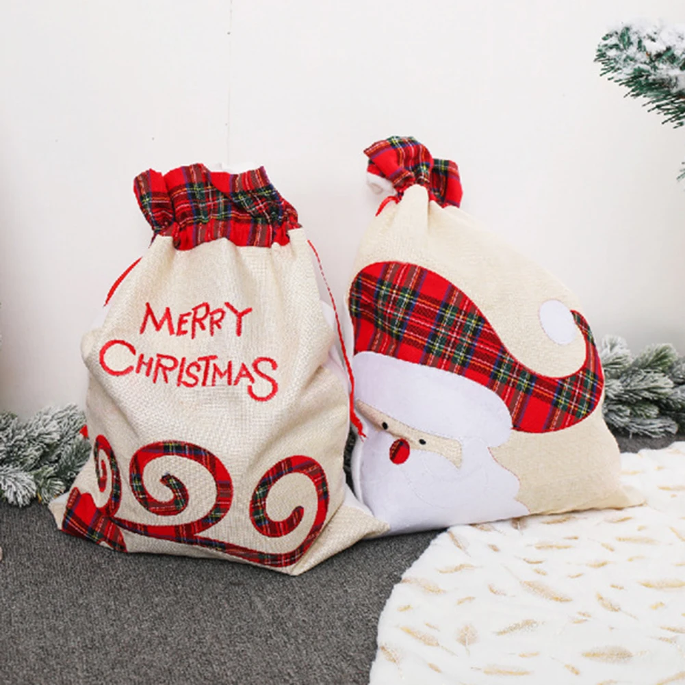 55*39CM 2024 Christmas Present Bag Linen Drawstring Bag Santa Reindeer Candy Bag Christmas Home Decoration Products 2025