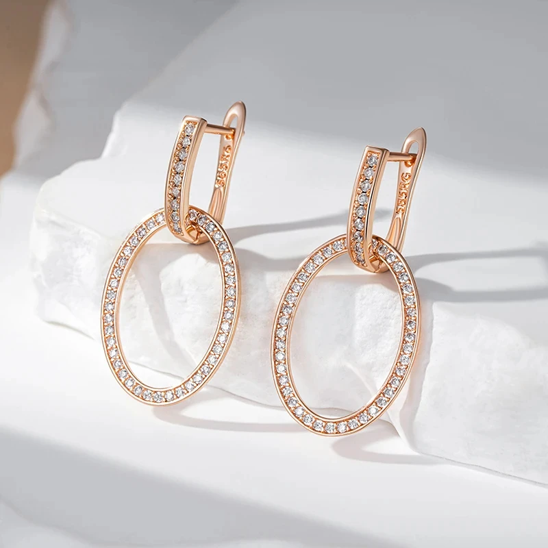 Wbmqda Hoop Zircon Earrings For Women 585 Rose Gold Color Luxury Retro EarDrop Jewelry Accessories
