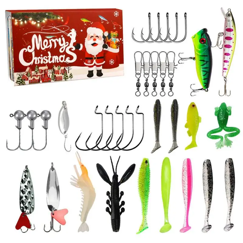 

Christmas Advent Calendar Christmas Bait Box Fishing Gear Set Countdown Box Christmas Fishing Lures Set For Men Boyfriend