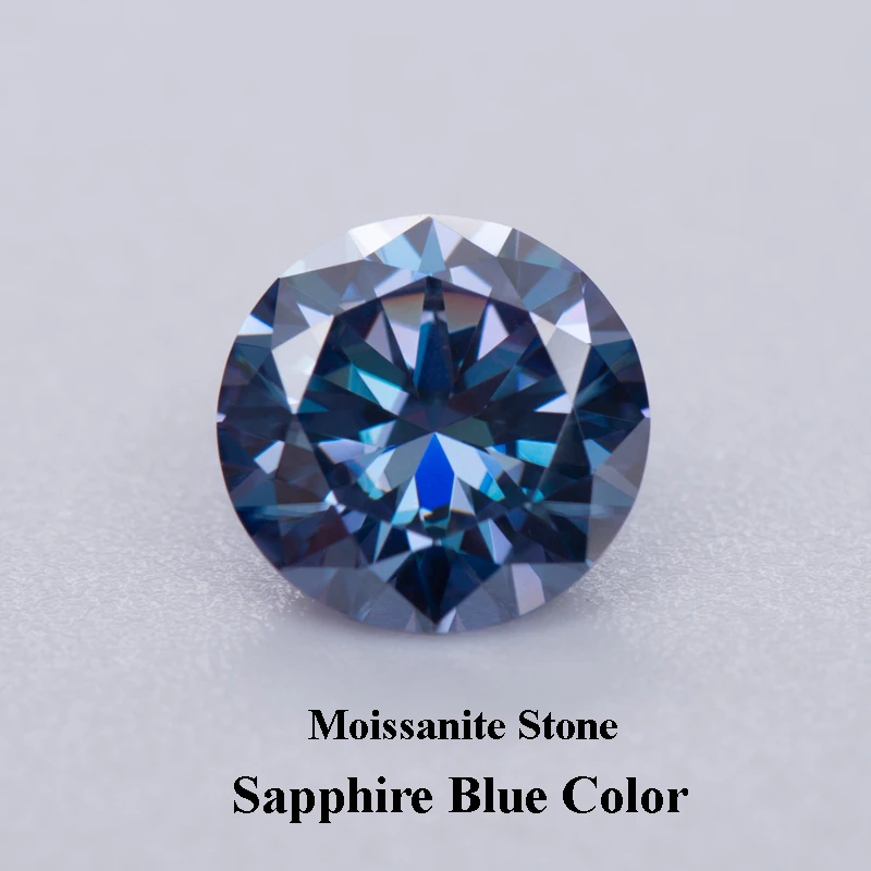 

Moissanite Round cut Sapphire Blue Color 8 Hearts & Arrows Excellent Diamond Cut Pass Diamond Tester with GRA Certified