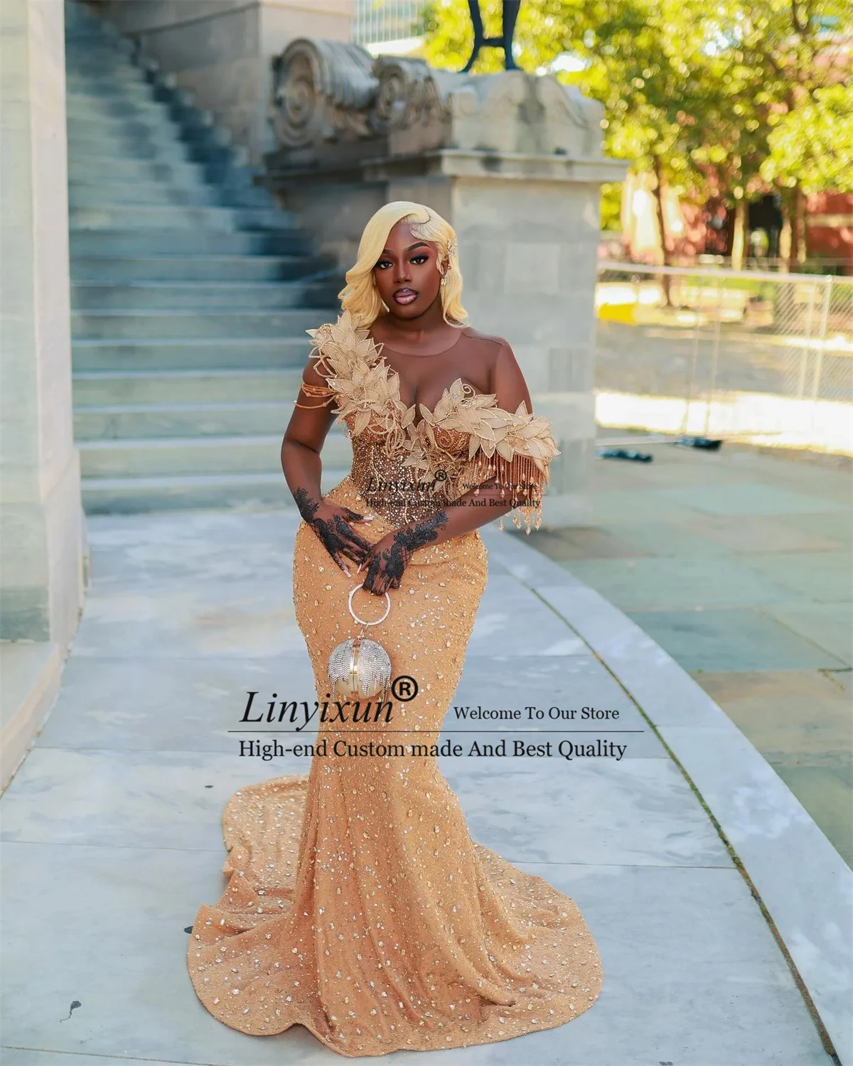 Vestidos de fiesta de sirena de cristal con diamantes brillantes Aso Ebi vestido Formal de fiesta de noche de cumpleaños personalizado 3D Floars robes de soirée