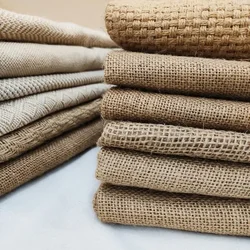 Jute Fabric By The Meter for Tea Mat Upholstery Tablecloth Sewing Soft Thickend Textile Wear-resistant Breathable Stripe Pattern