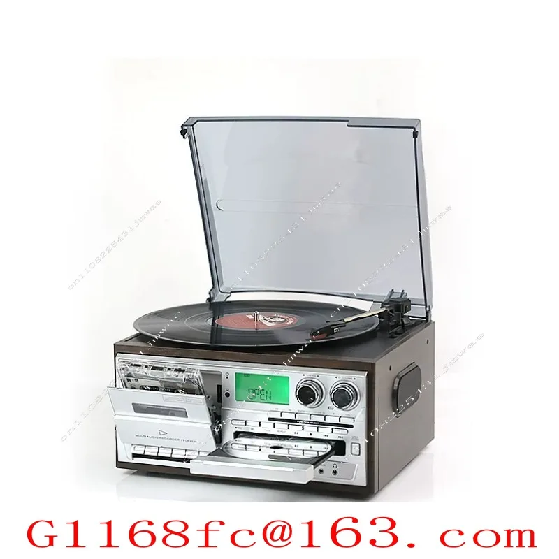Retro Vinyl Record Player, Multi-function CD Tape, Bluetooth Integrated Small Electric Stereo
