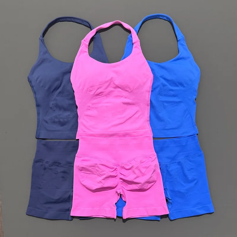 2 الموافقة المسبقة عن علم Histello الرياضة مجموعة النساء الرقبة الرسن للصدمات الخطوط الطويلة Strappy أعلى تجريب Scrunch السراويل مجموعات اللياقة البدنية الملابس الصالة الرياضية البدلة #4