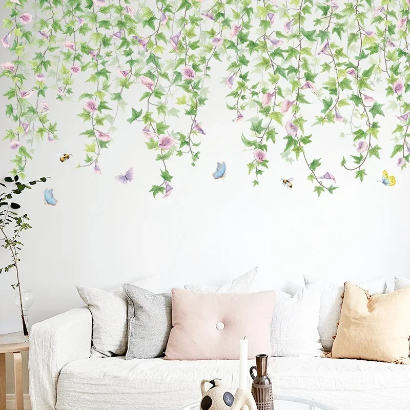 Creative Nature - Inspired Wallpaper: Hanging Vines Morning Glories Flying Insects Suitable Household Living Room Wall Sticker