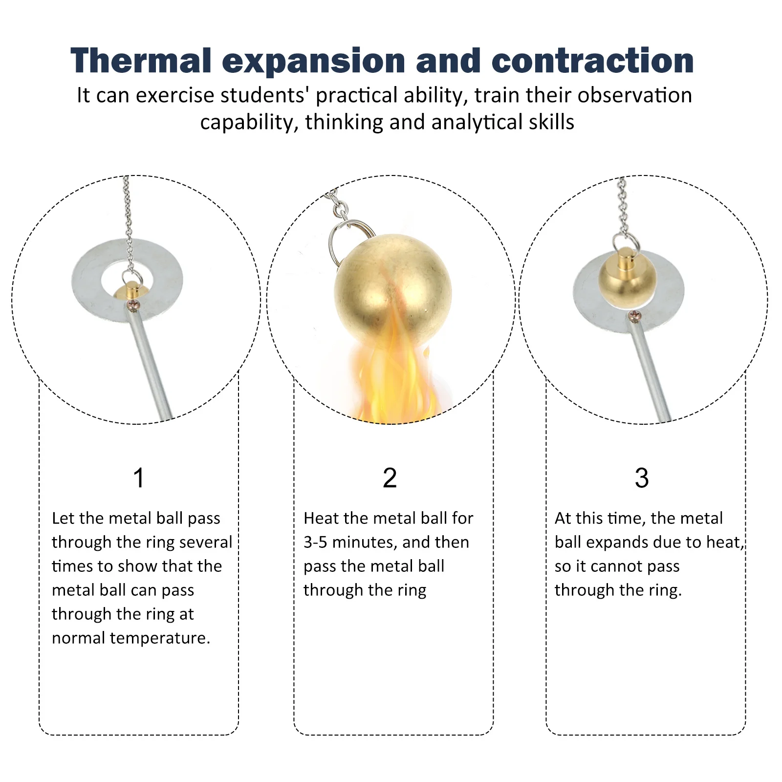 

1 set 1 Set Ball Experiment Tool For Thermal Expansion Contraction Experiment Physics Teaching Aid School Laboratory Supply
