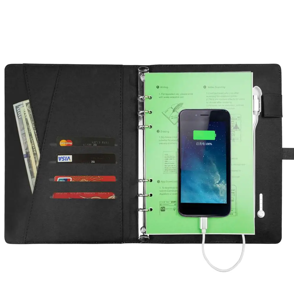 Newyes Business Gifts Wireless Charger PU Reusable Erasable Notebook With Powerbank 8000 MAh 16GB USB Flash