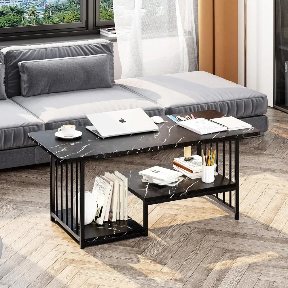 

MOSHOU Coffee Tables Marble Rectangle for Living Room,Modern Side Table,Contemporary High Gloss Elegant Black Coffee Tables