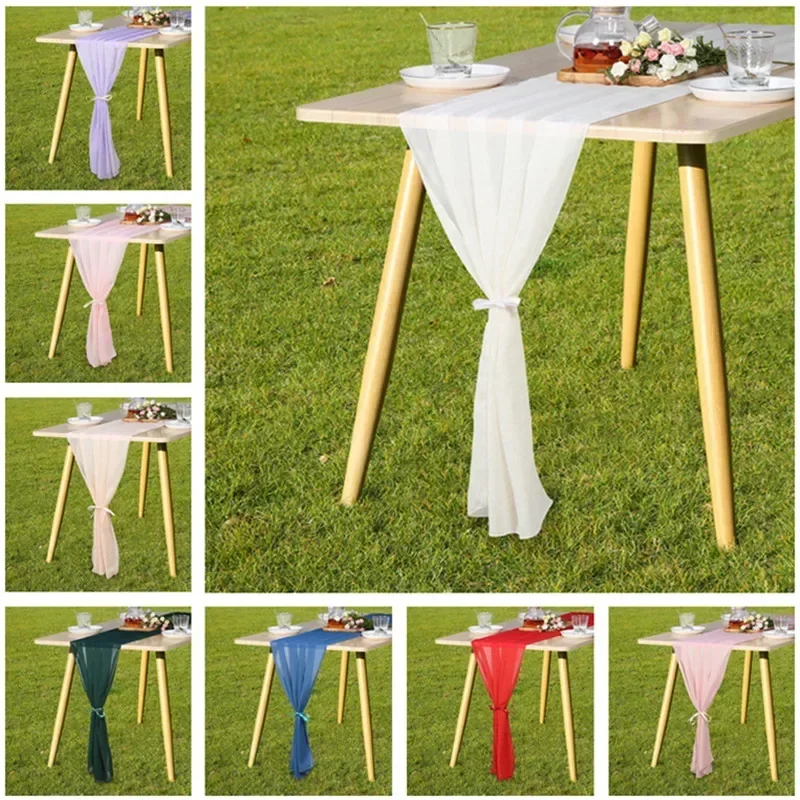 

1 Pcs 3x300cm Solid Colorful Sheer Chiffon Luxury Table Runner for Wedding Party Bridal Shower Birthday Decoration Home Decor