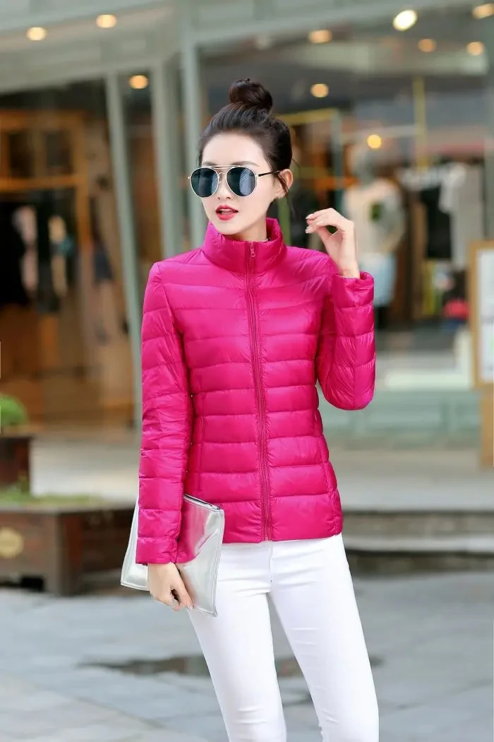 M-8XL White Duck Down Jacket for Women Winter Warm Down Coat Light Weight 2023 New Stand Collar Pocket Zipper Casual Outerwear