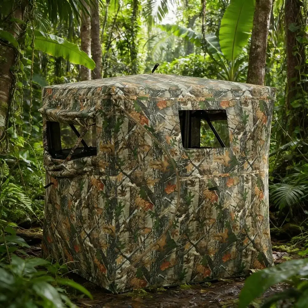 Camouflage All-weather Hunting Tent, Quick and Easy To Set Up; Hunting Cover with Transparent Pop-up Mechanism; Upgraded Quality; Good Ventilation; Protection Against Accidental Pole Breakage.
