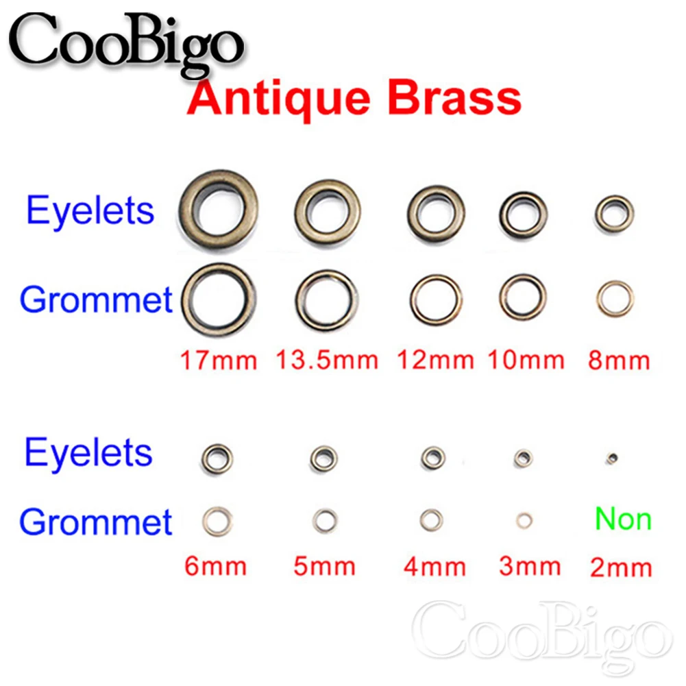 100 Sets Metal Eyelet Grommet Ring Kit for Garment Canvas Sewing Accessories Bronze 2mm 3mm 4mm 5mm 6mm 8mm 10mm 12mm 14mm 17mm