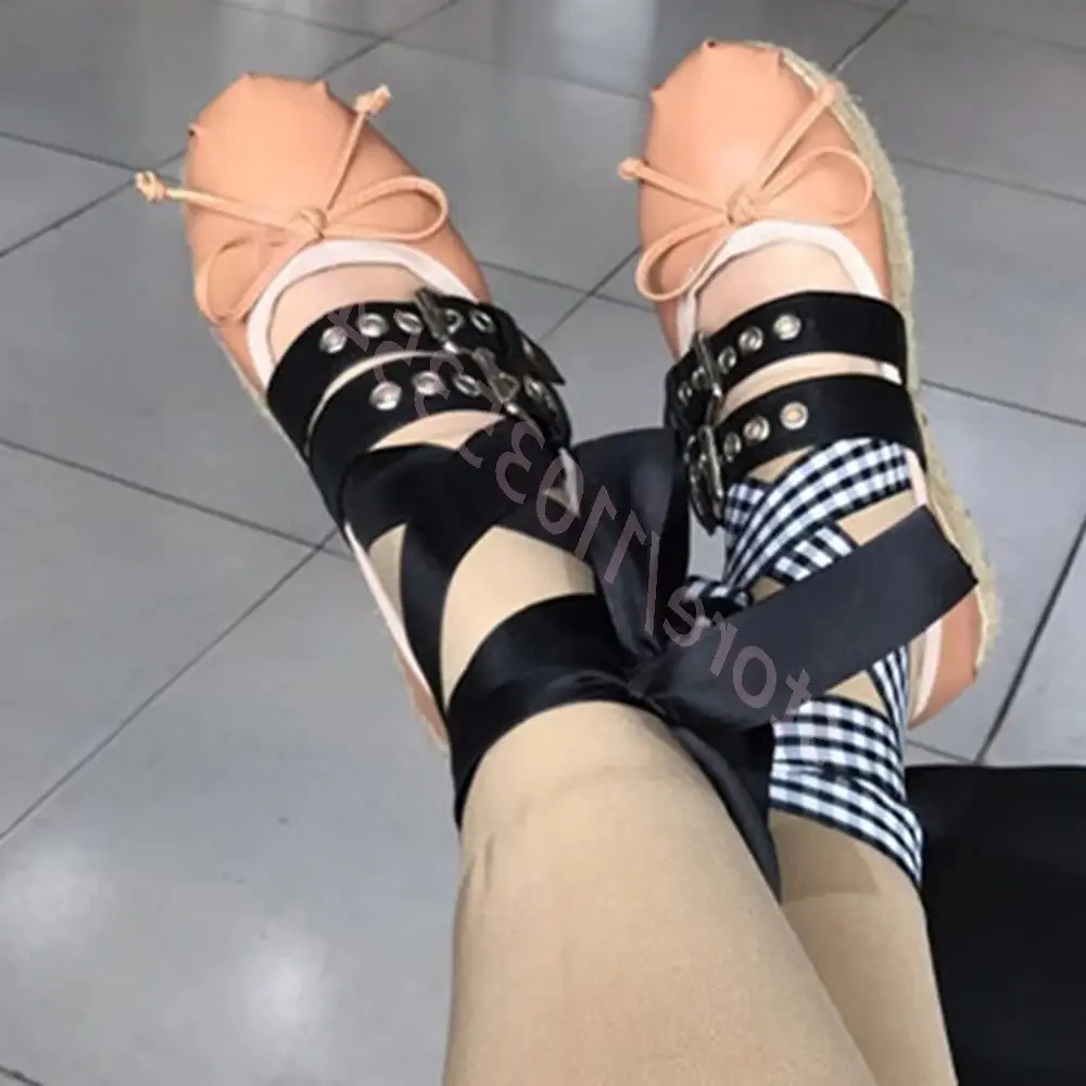 

Round Thick Sole Straps Ladies Ballet Shoes 2025 New Bow Belt Buckle Ins Style Street Braided Pumps Fashion Party Casual Shoes