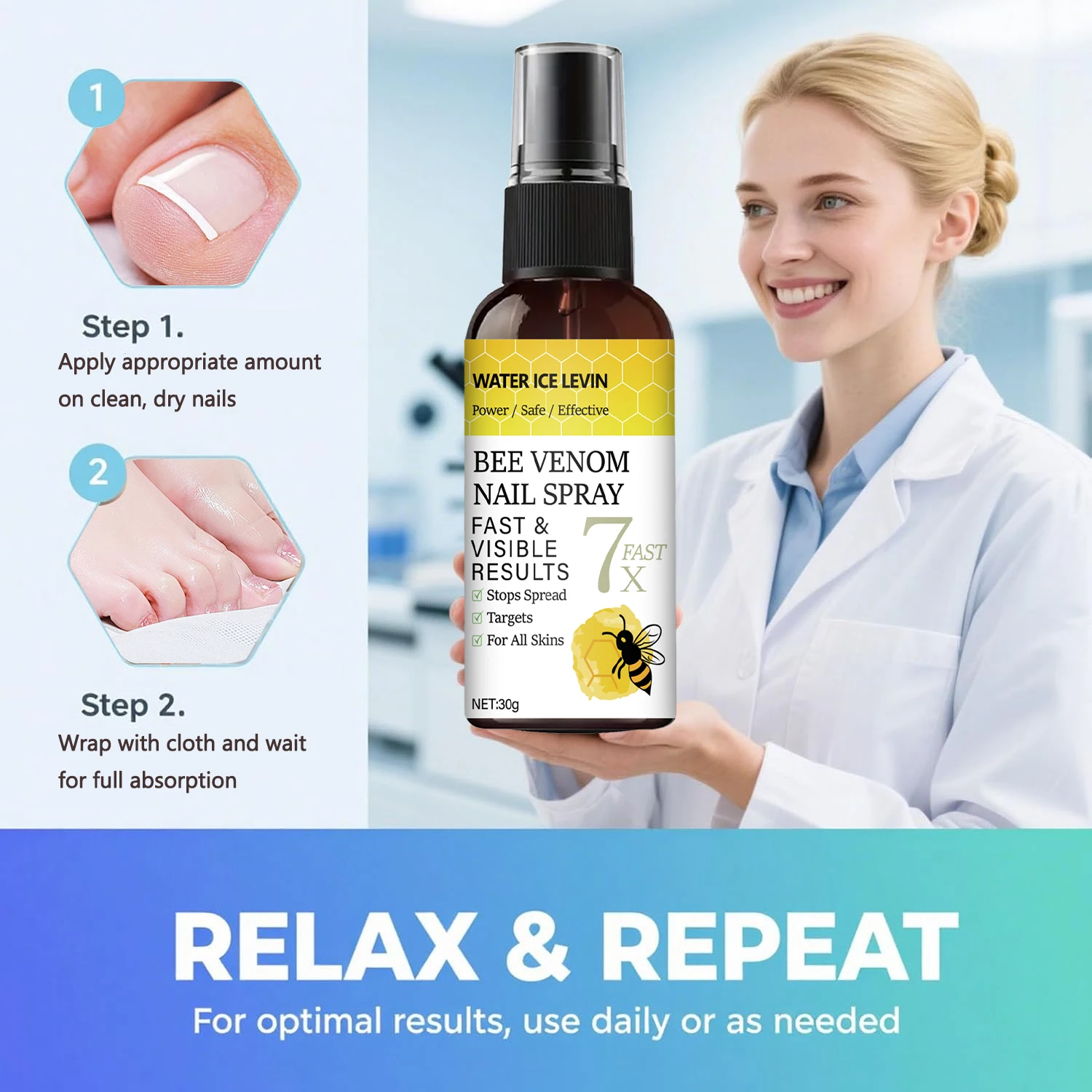 رذاذ أظافر سم النحل. نتائج سريعة ومرئية. تركيبة فعالة آمنة للطاقة. توقف انتشار قضايا الأهداف. جميع أنواع البشرة. 30 جرام. #2