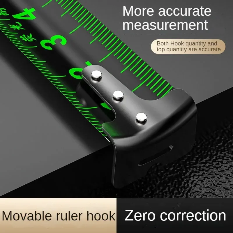 Self locking Steel TapeHigh precision Thickened measure black Fluorescent tape 5M Wear-resistant Fall resistant Measuring Tape